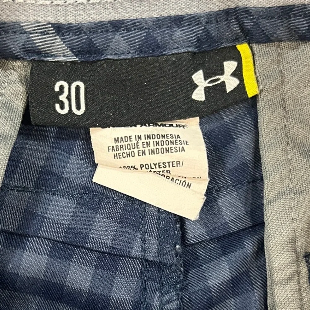 Under Armour Mens Blue Plaid Golf Shorts Size 30 Flat Front Performance Active